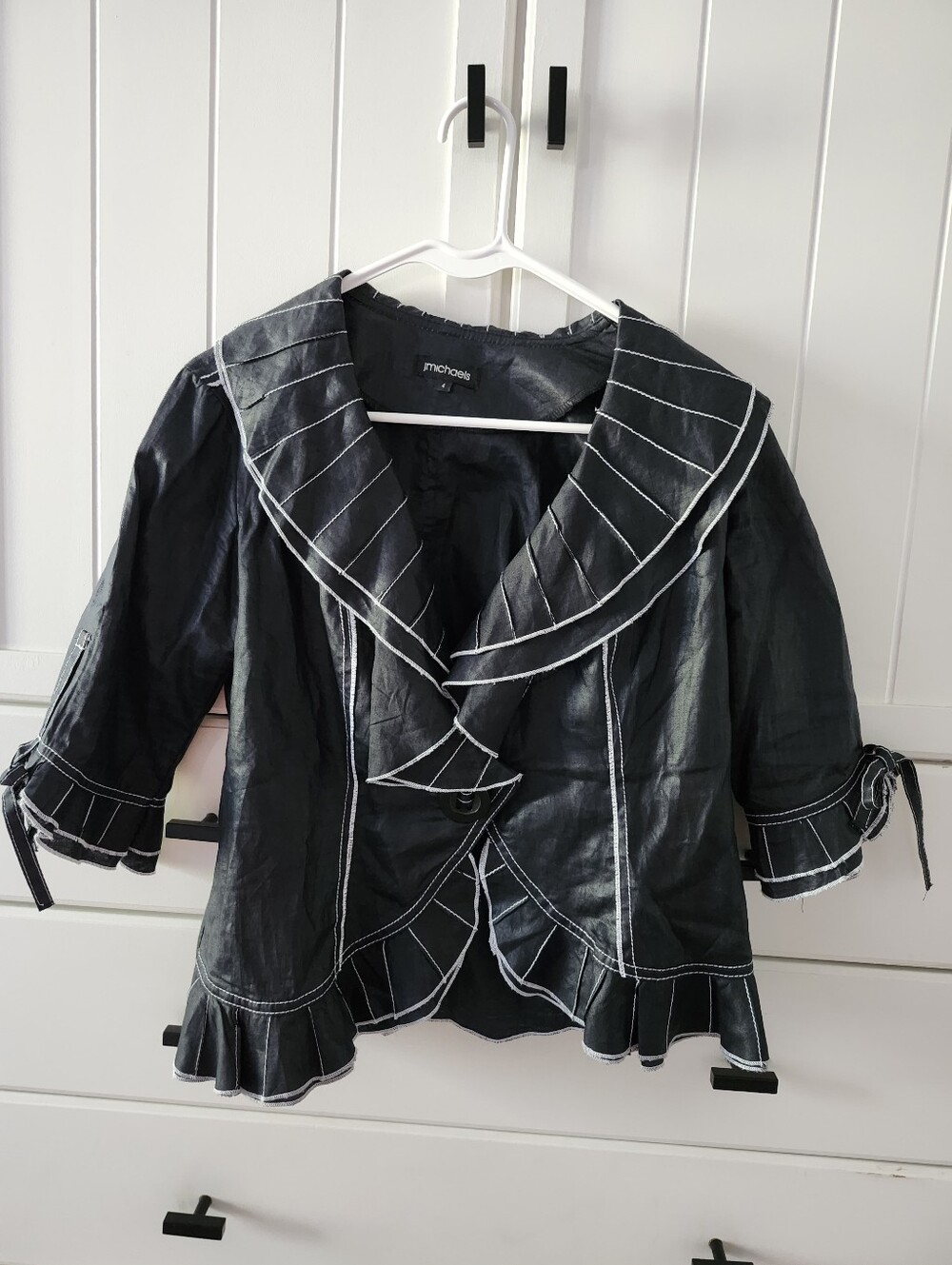 Jm Collection Black Ruffle-Trim Jacket